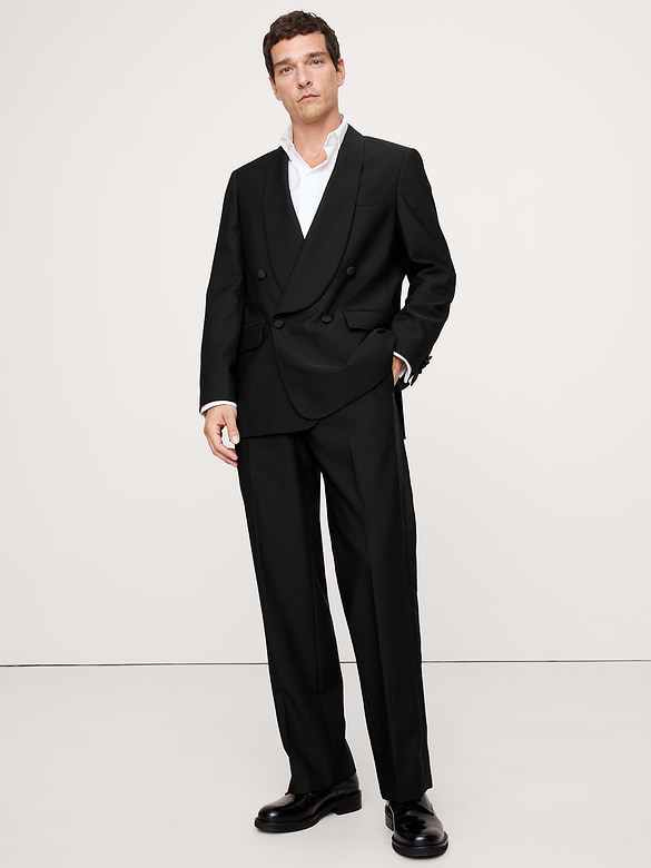 Pantalon de smoking droit en laine italienne barathéa