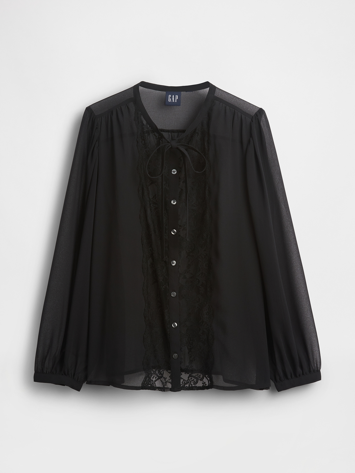Sheer Recycled Lace Inset Tie-Neck Top | Gap