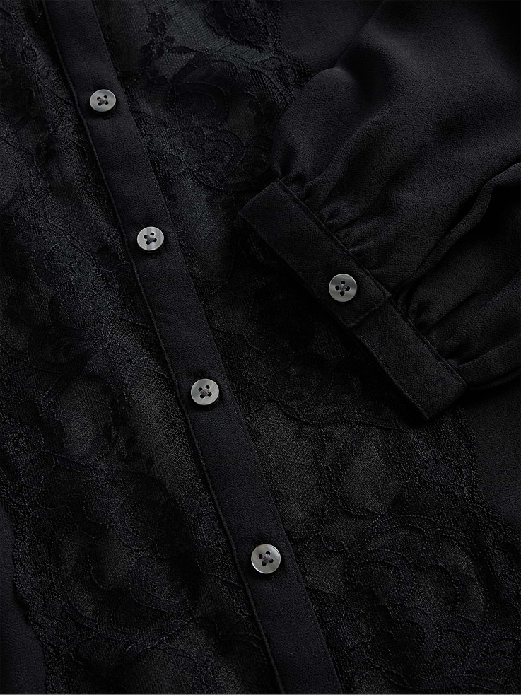 Image number 4 showing, Sheer Recycled Lace Inset Tie-Neck Top