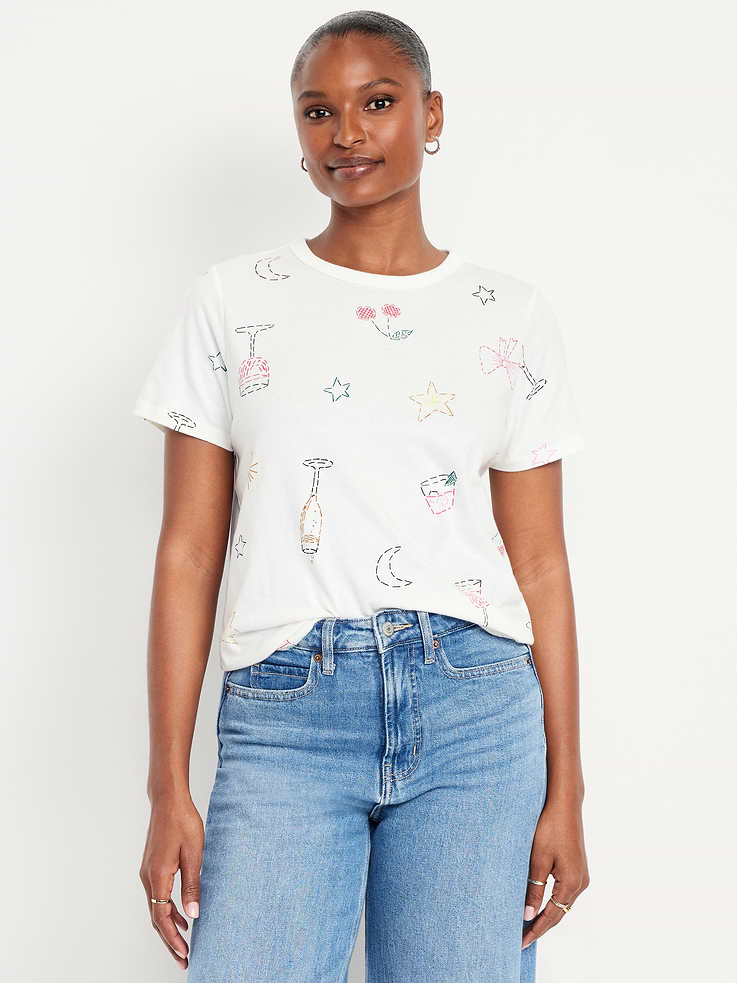 L'image numéro 1 présente T-shirt passe-partout ras du cou à motif
