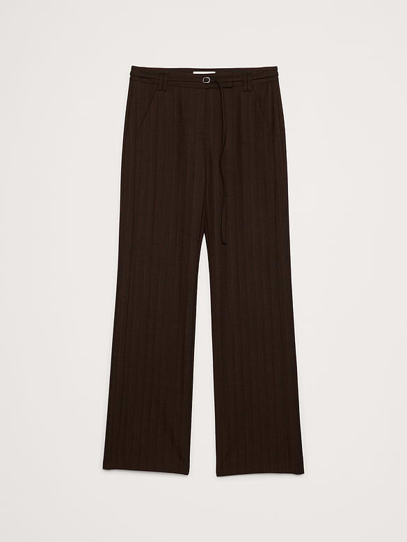 Pantalon droit en flanelle de laine mélangée à taille mi-basse