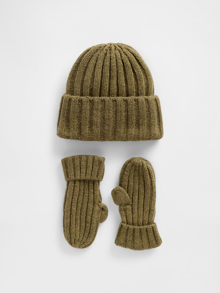 Image number 1 showing, Baby & Toddler CashSoft Rib Beanie & Mittens Set