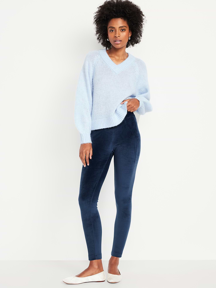 Image number 1 showing, High-Waisted Velour Fashion Ankle Leggings