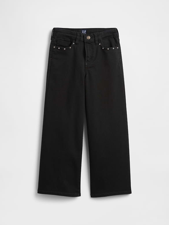 Kids High Rise Studded Wide-Leg Jeans