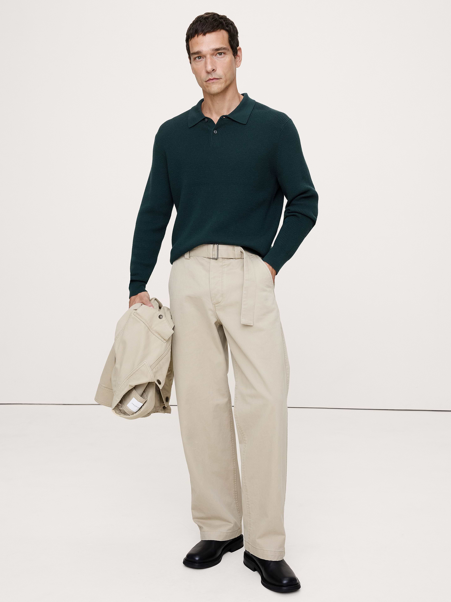 Image number 1 showing, Merino Waffle-Knit Sweater Polo