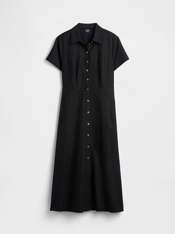 Linen-Blend Midi Shirtdress