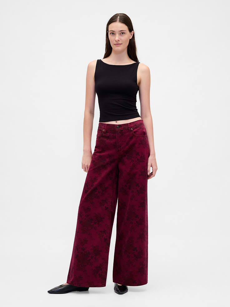 Image number 1 showing, Mid Rise Floral Baggy Jeans