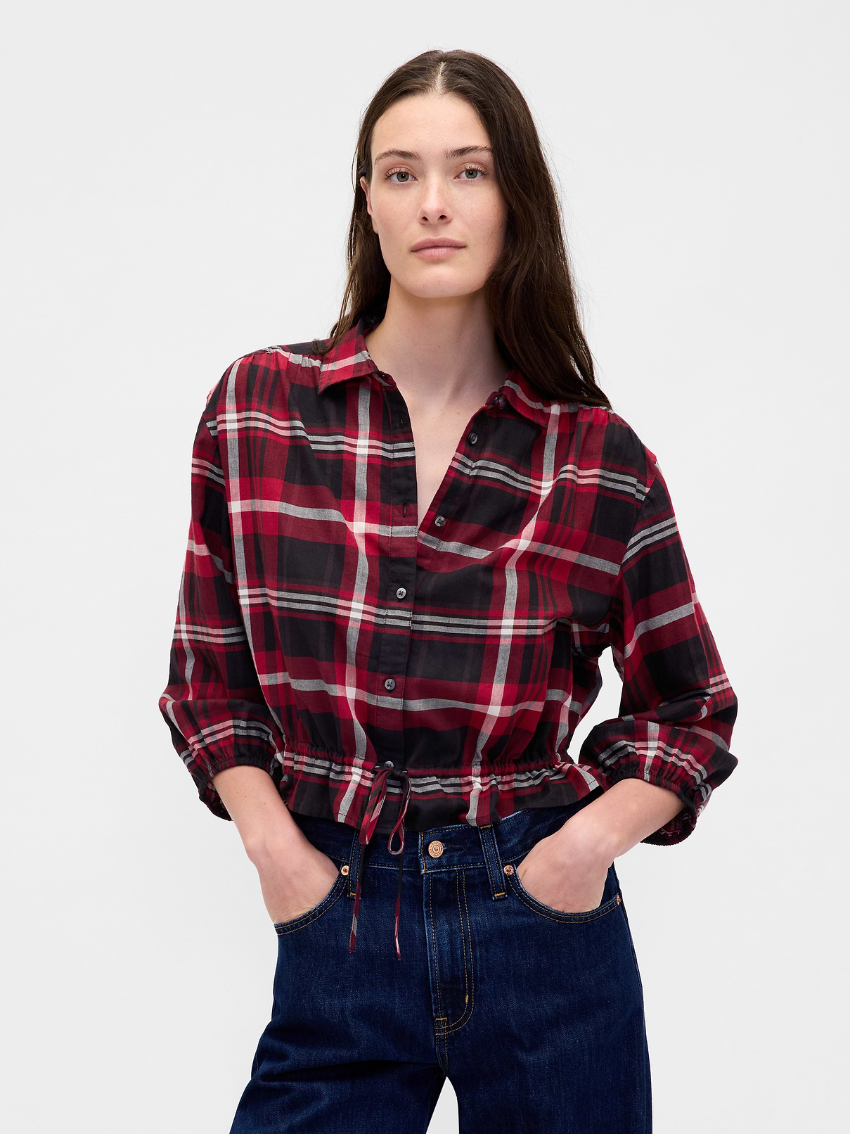 Plaid Tie-Waist Top