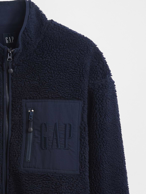 Recycled Sherpa Oversized Logo Zip Jacket