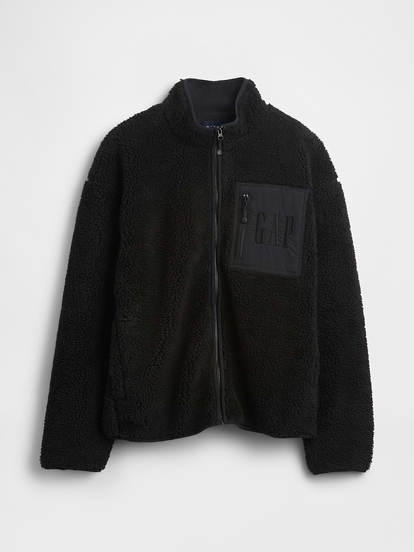 Recycled Sherpa Oversized Logo Zip Jacket