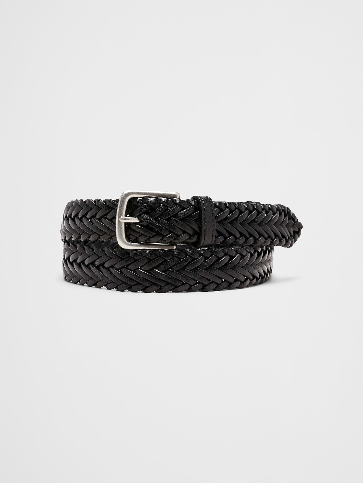 Vintage Braided Woven Black Leather Belt with Polished Silver Hamsa Buckle Western Braided Leather Belt - Black With Silver Buckle main image 3