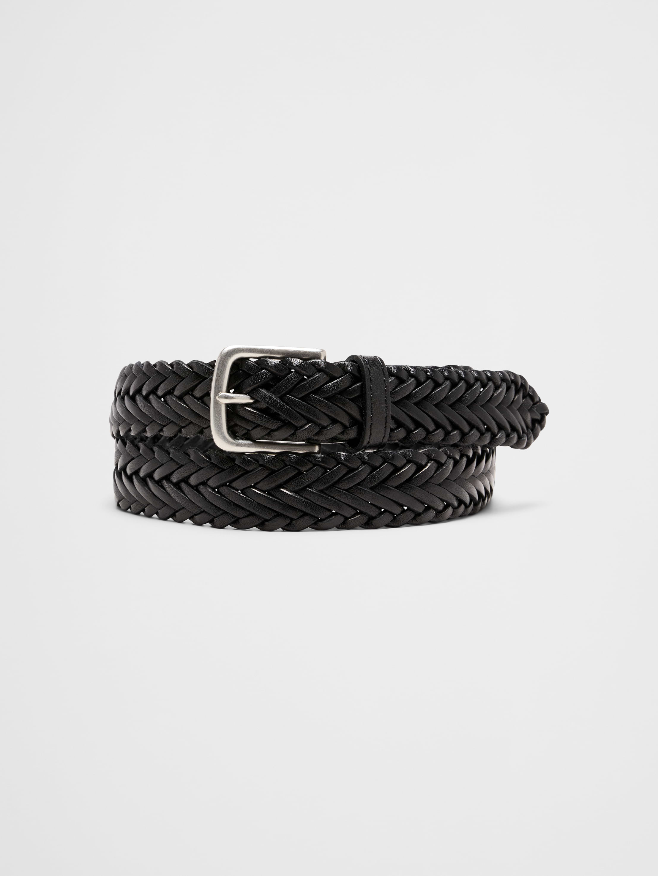 NWT Banana Republic Wide Woven Braided Leather Belt Round Buckle Black Bananna Republic Braided woven leather Belt with Round  main image 4