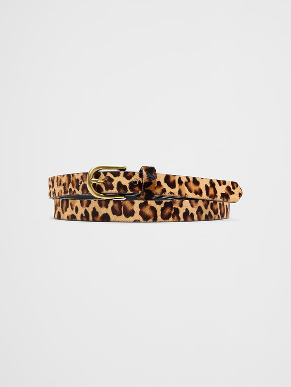 Vegan Leopard Pony Hair Skinny Belt