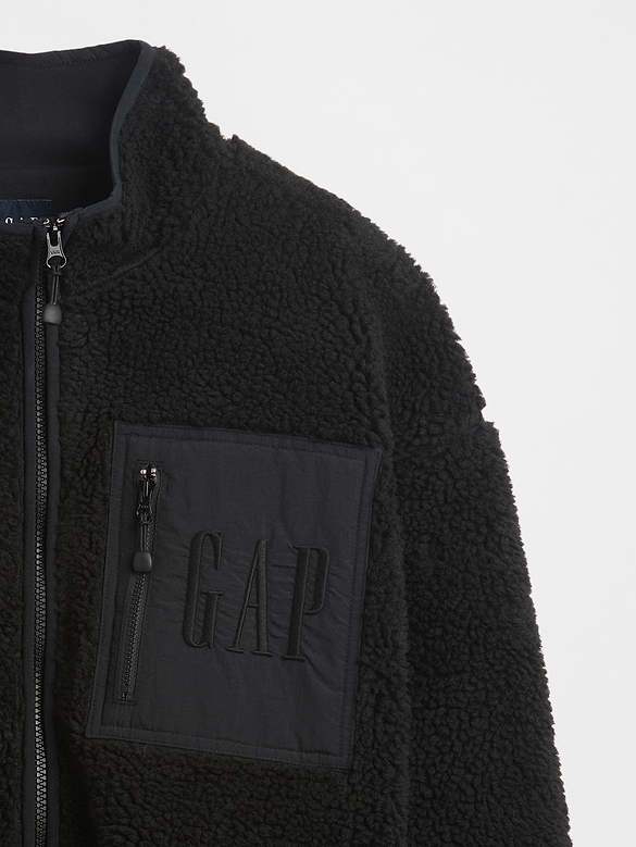 Recycled Sherpa Oversized Logo Zip Jacket