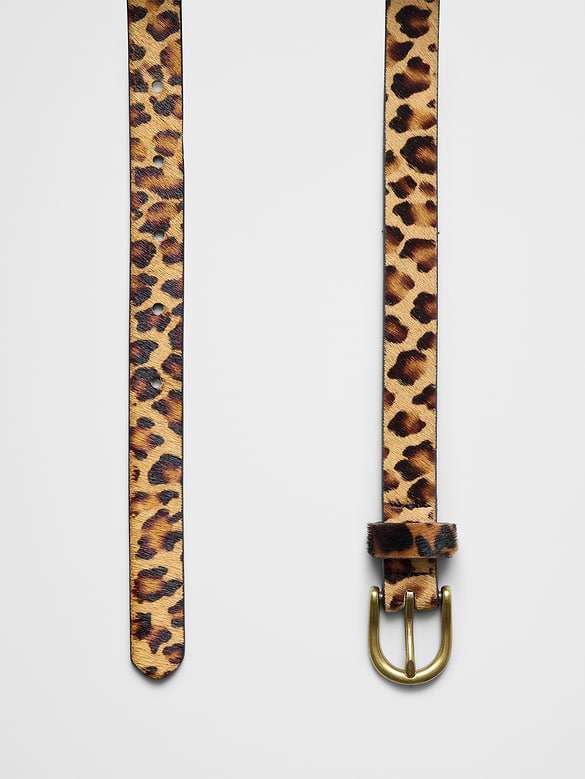 Vegan Leopard Pony Hair Skinny Belt