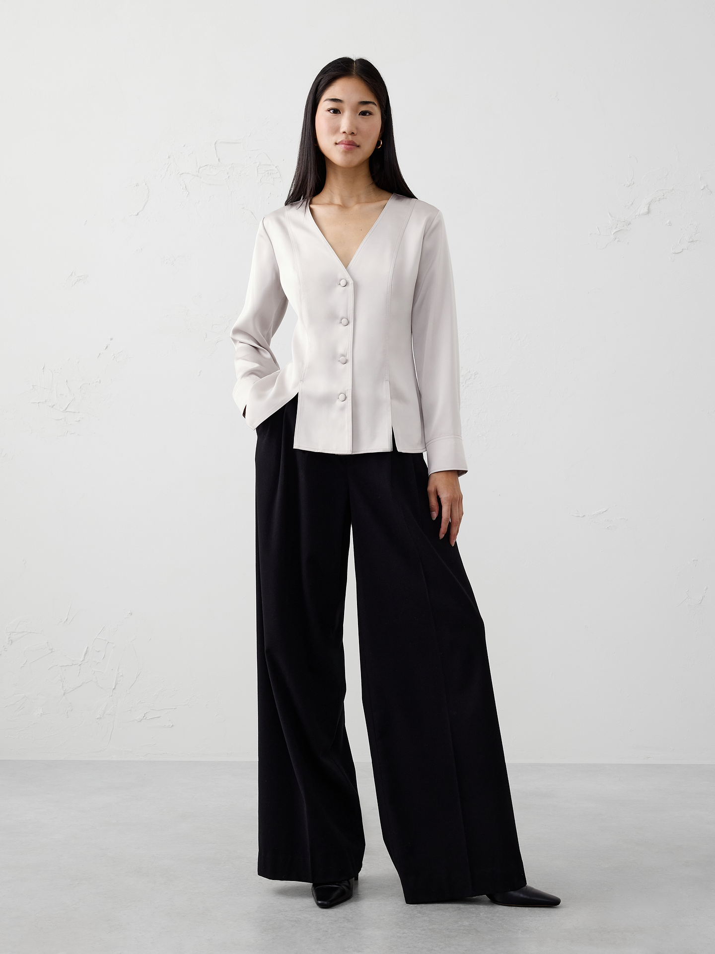 Image number 1 showing, Silky Seamed Slit Blouse