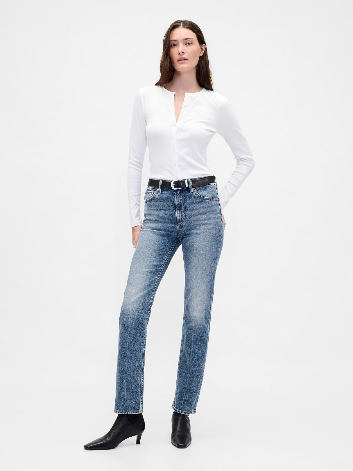 High Rise '90s Slim Straight Jeans - Medium indigo by Gap