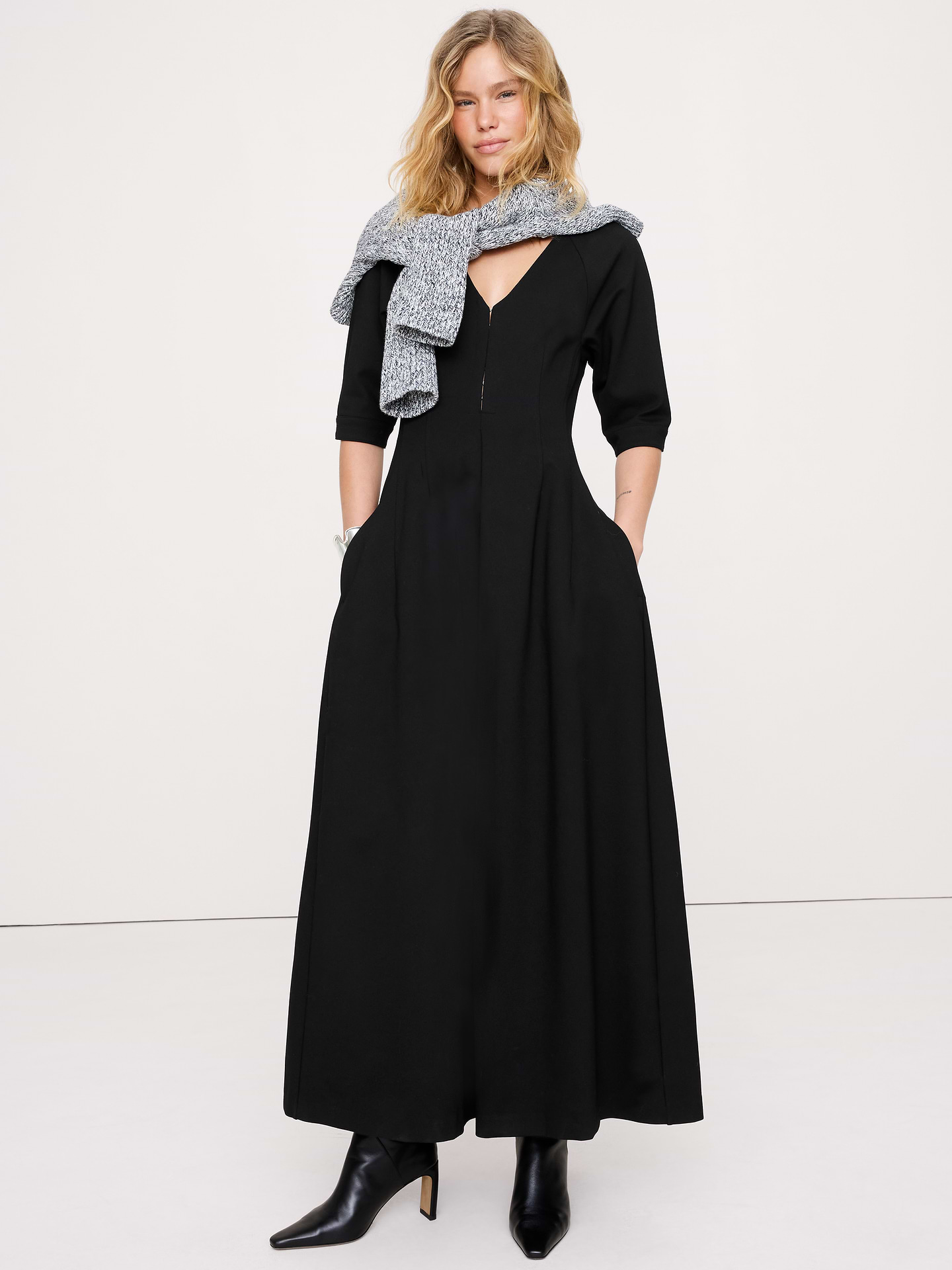 Image number 1 showing, Ponte Puff-Sleeve Maxi Dress
