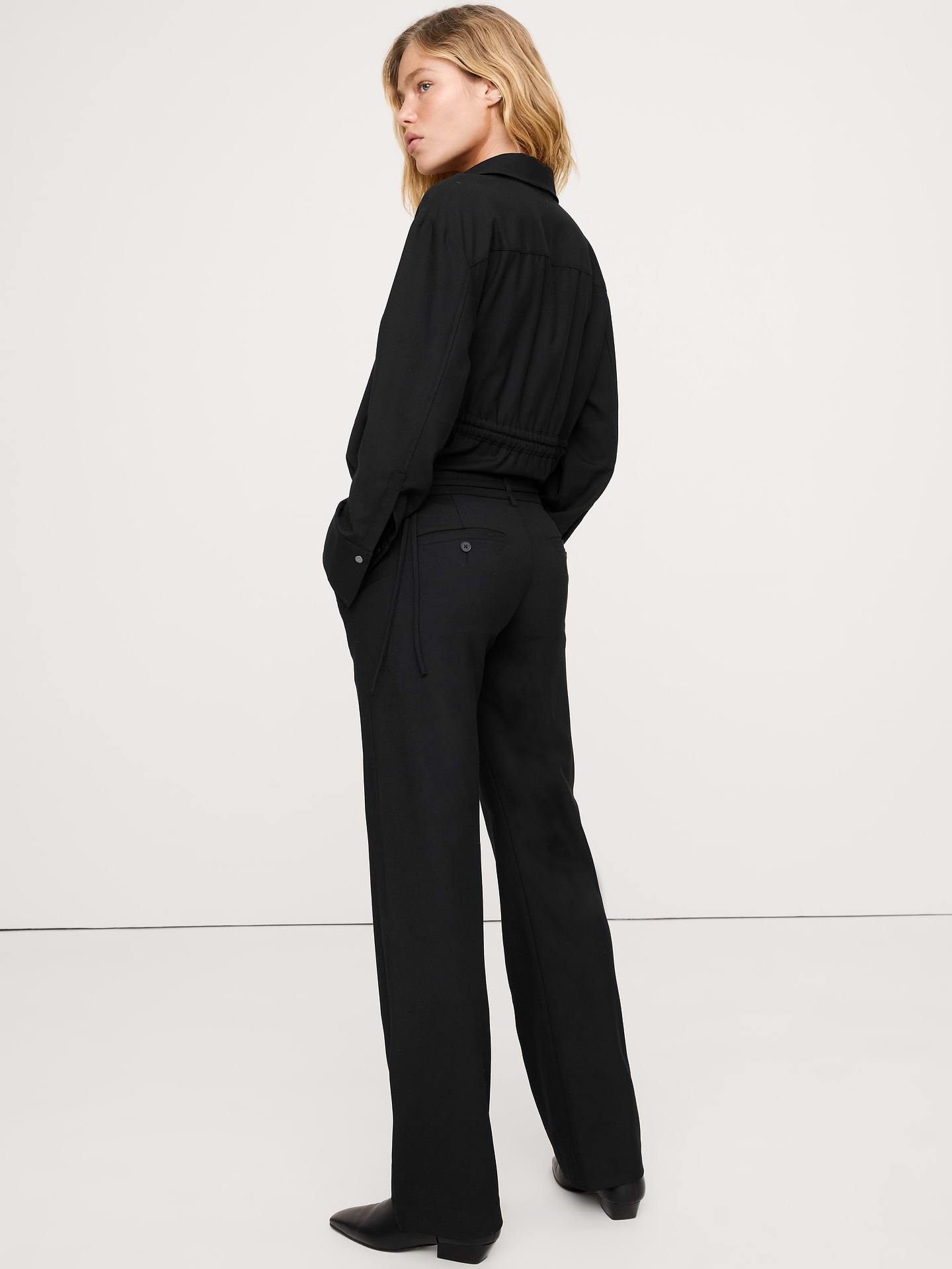 Image number 5 showing, Mid-Rise Straight Wool-Blend Flannel Pant