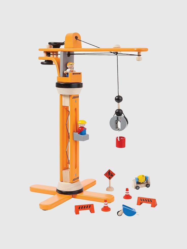 Image 1 of 2, This set is perfect for young builders, featuring a crane with a working pulley and a concrete mixer for a realistic construction scene.
