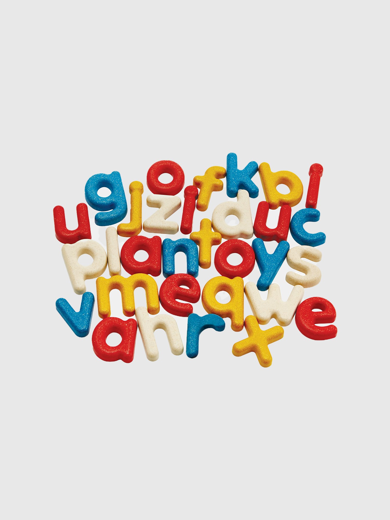 Image 1 of 2, Develop language skills with this alphabet set, which includes 26 lowercase letters and 5 vowels to encourage communication and language practice., The vowels are colored red so children can begin to easily recognize them, while the consonants are a natural wood color., A printable play card is also available online.