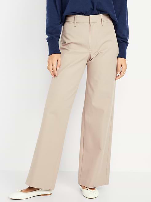 old navy high waisted dress pants Women's High-Waisted Pixie Super Wide-Leg - Brown SEQUIN-GOWN