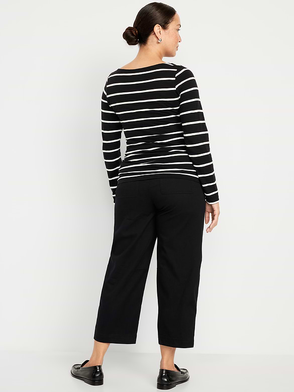 Maternity Rollover Waist Barrel Leg Ankle Pants