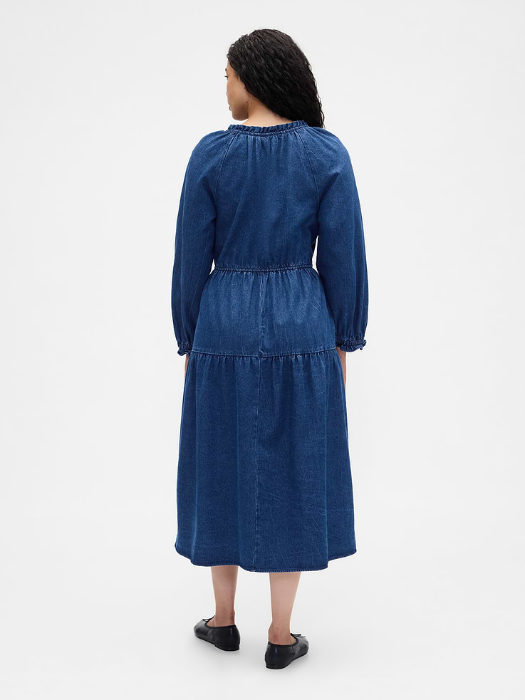 Image 5 of 6, Tiered Denim Western Midi Dress