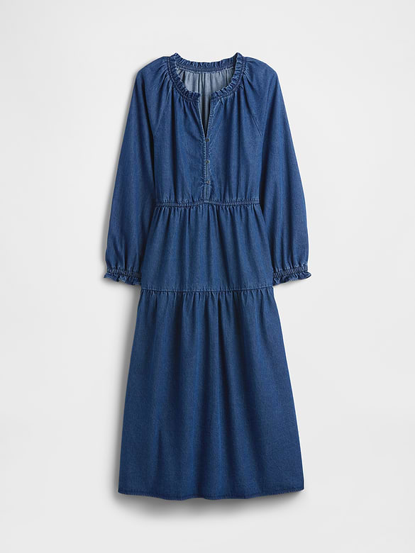 Tiered Denim Western Midi Dress