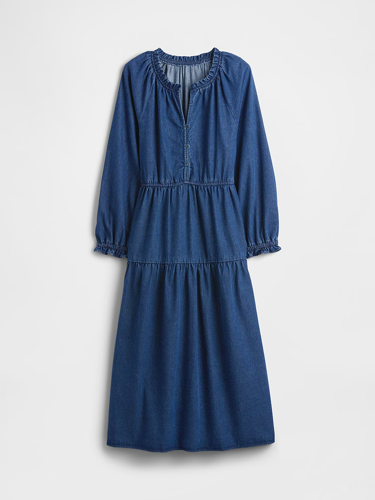 Image 6 of 6, Tiered Denim Western Midi Dress