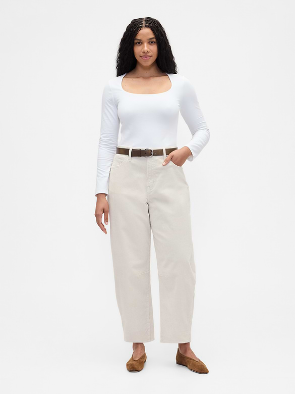 High Rise Barrel Corduroy Pants