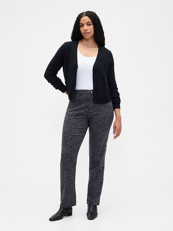 High Rise '90s Slim Straight Leopard Print Jeans