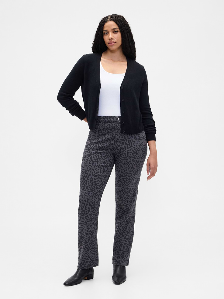 Image number 5 showing, High Rise '90s Slim Straight Leopard Print Jeans