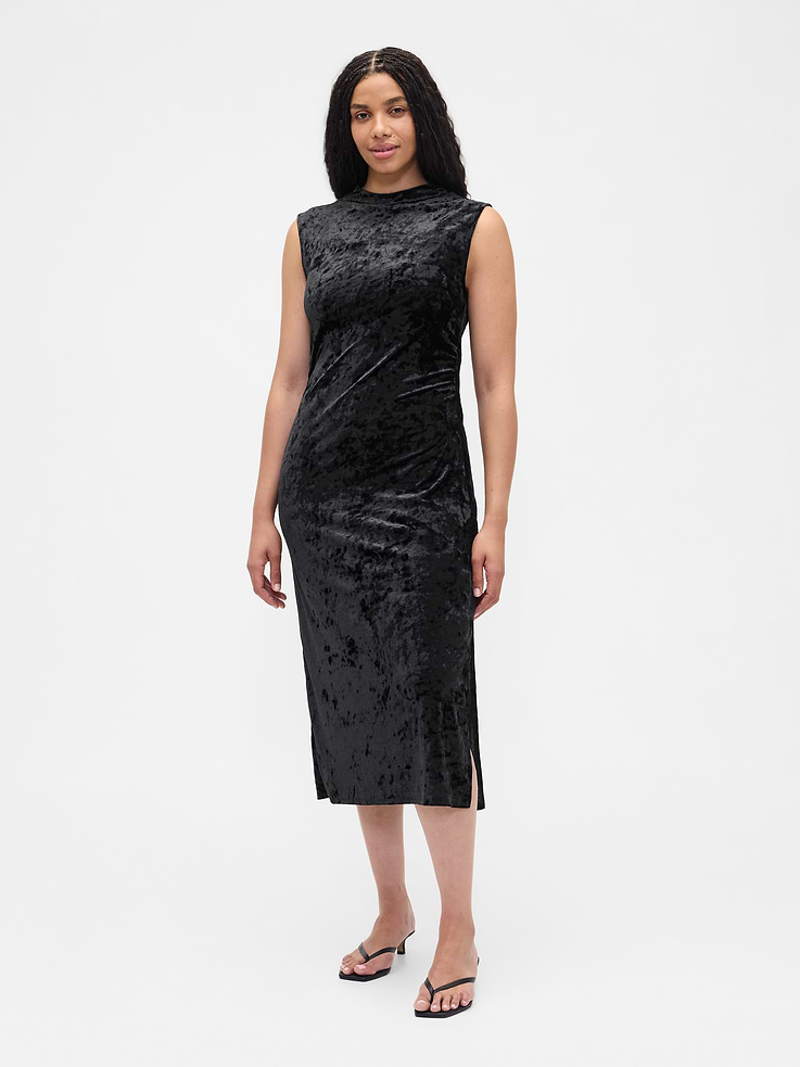 Image number 4 showing, Ruched Velvet Mockneck Midi Dress