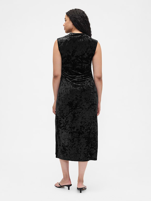 Ruched Velvet Mockneck Midi Dress