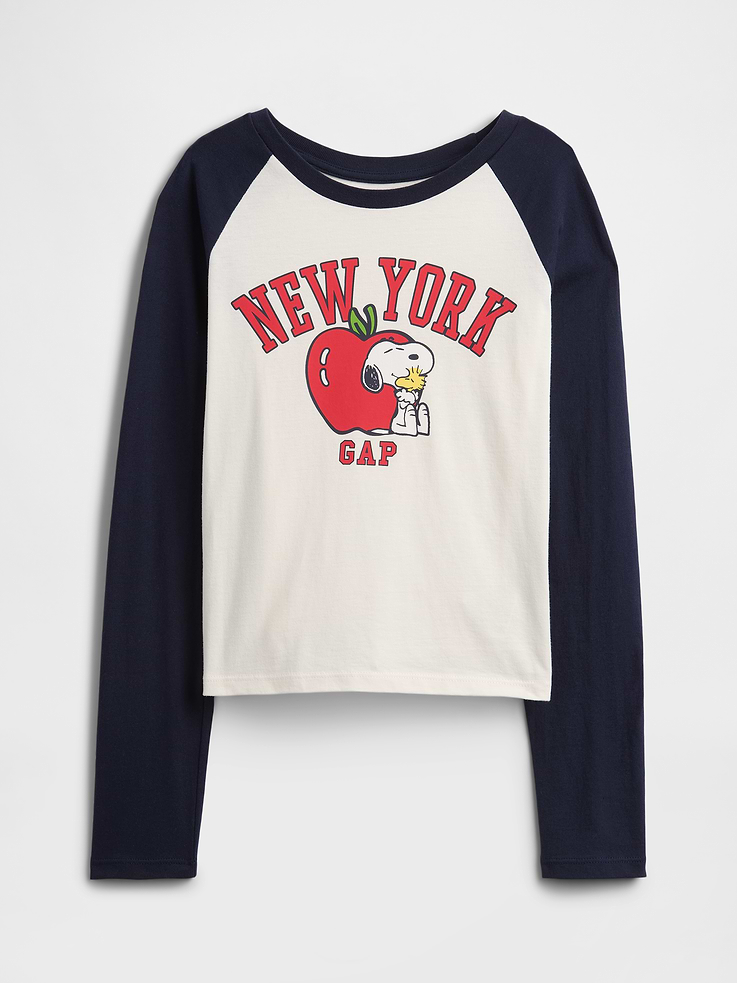Image 1 of 2, Soft jersey knit., Colorblock long raglan sleeves., Crewneck., Snoopy graphic at front., Product #821994