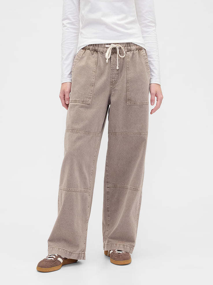 Image number 2 showing, High Rise Pull-On Wide-Leg Utility Jeans