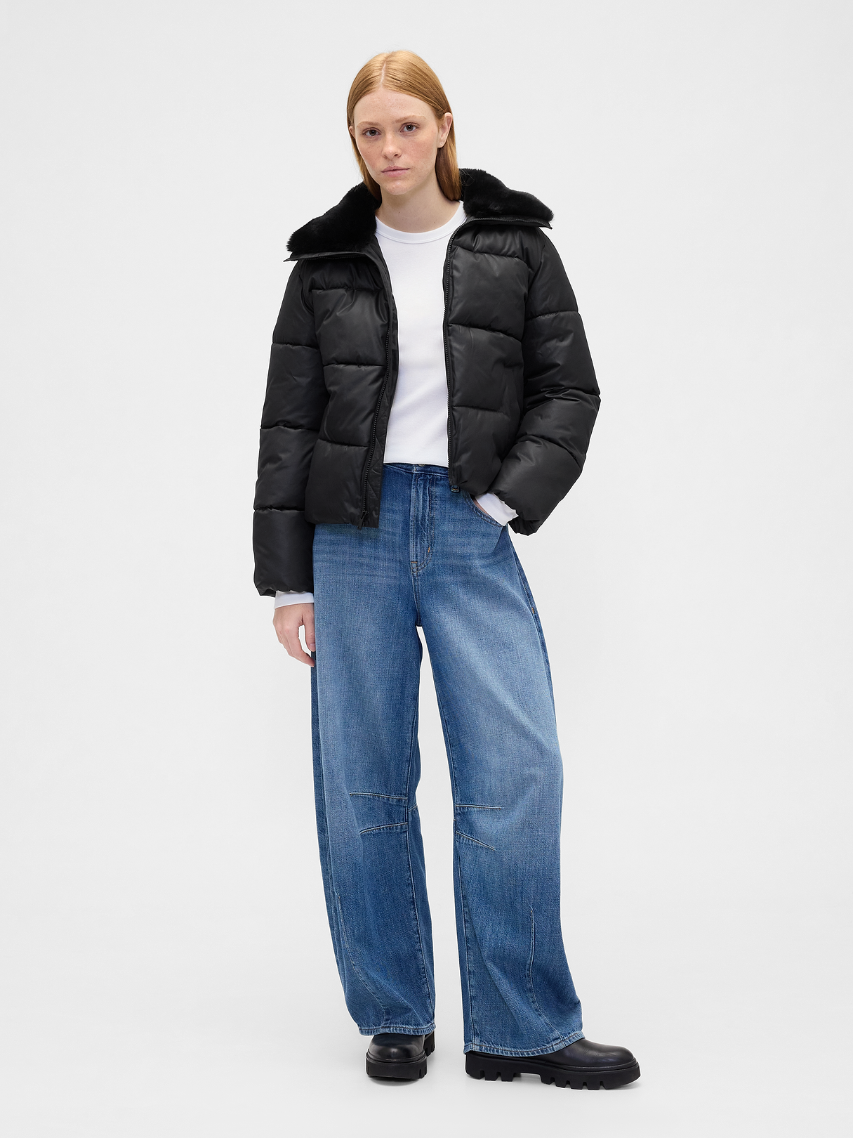 100% Recycled Relaxed Short Puffer Jacket | Gap Factory