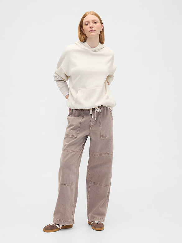 High Rise Pull-On Wide-Leg Utility Jeans