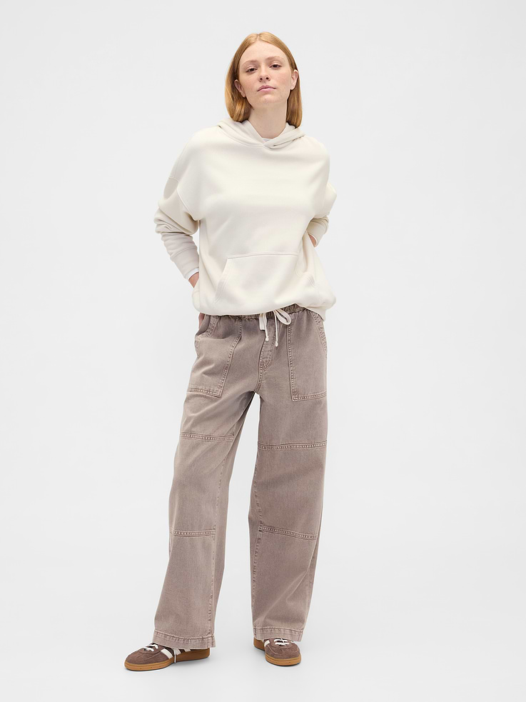Image number 1 showing, High Rise Pull-On Wide-Leg Utility Jeans