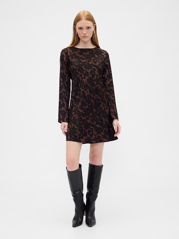 Satin Boatneck Mini Dress