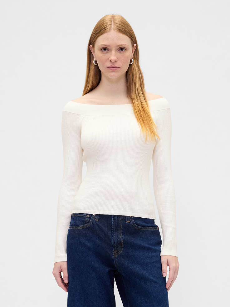 Image number 1 showing, Ribbed Off-Shoulder Sweater