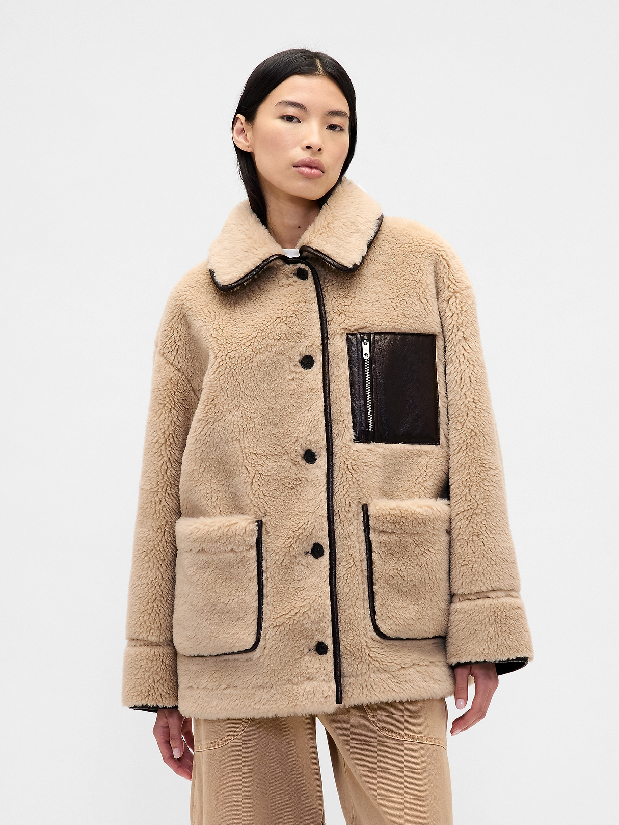 Gap × Sandy Liang Reversible Vegan Leather Sherpa Jacket | Gap