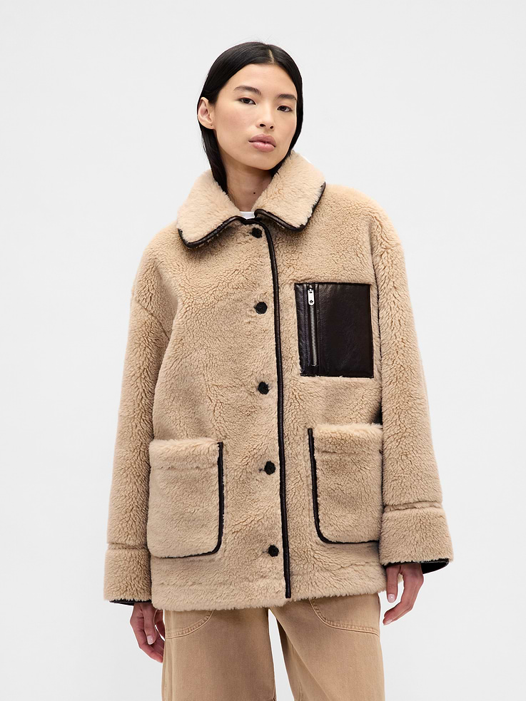 Image number 1 showing, Gap × Sandy Liang Reversible Vegan Leather Sherpa Jacket
