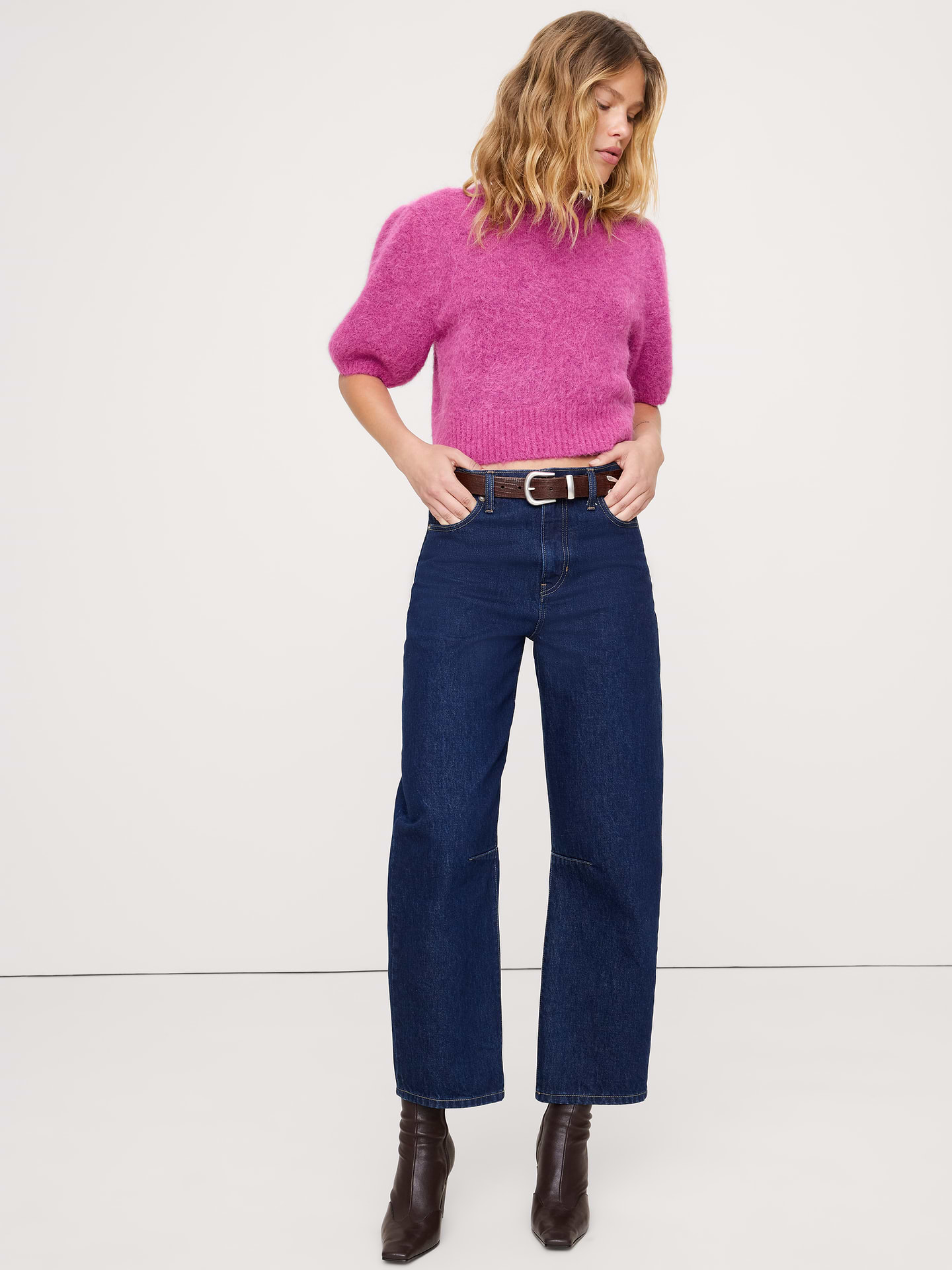Image number 1 showing, Fuzzy Alpaca-Blend Puff-Sleeve Sweater