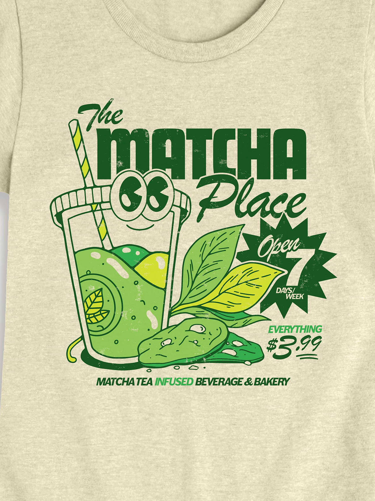 Image 2 of 4, Kawaii Matcha Fitted Short Sleeve T-Shirt For Girls