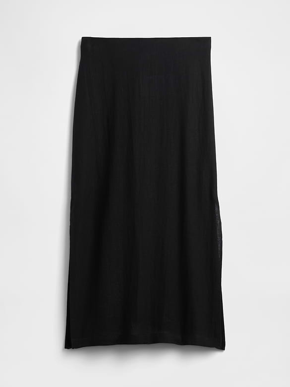 Linen-Blend Maxi Slip Skirt