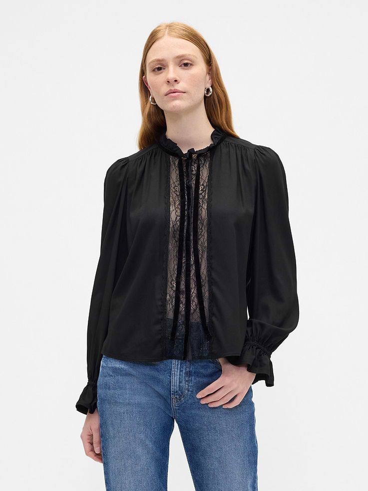 Gap Factory Women's Relaxed Ruffle Top (Black)