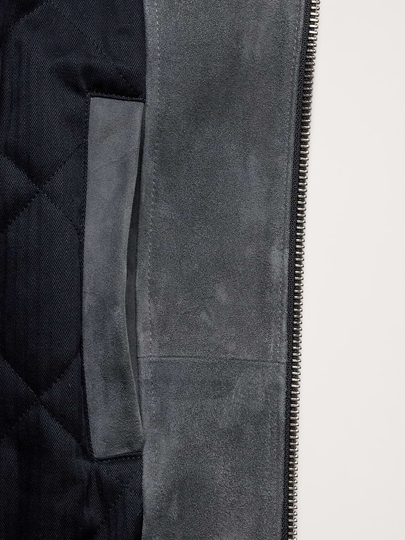 Suede Bomber Jacket with Quilted Lining
