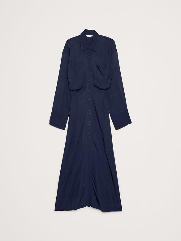 Robe chemise en sergé drapé à taille cintrée